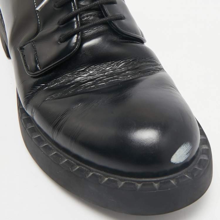 Pre Owned Prada Black Leather Lace Up Derby Shoes Size 38