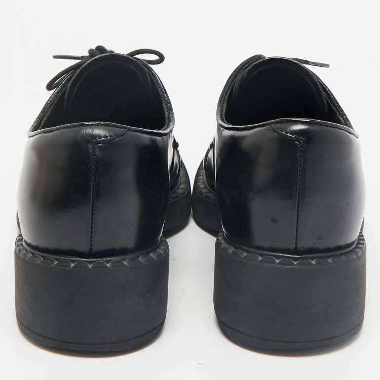 Pre Owned Prada Black Leather Lace Up Derby Shoes Size 38