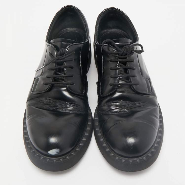 Pre Owned Prada Black Leather Lace Up Derby Shoes Size 38