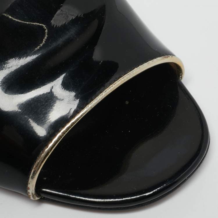 Pre Owned Prada Black Patent Leather Logo Slide Sandals Size 36