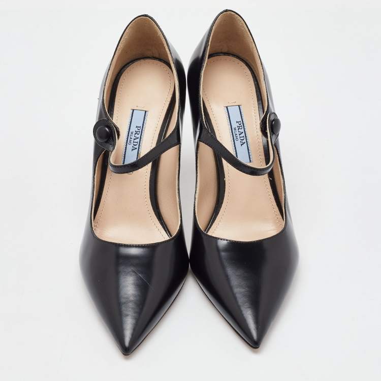 Pre Owned Prada Black Leather Pointed Toe Mary Jane Pumps Size 35.5