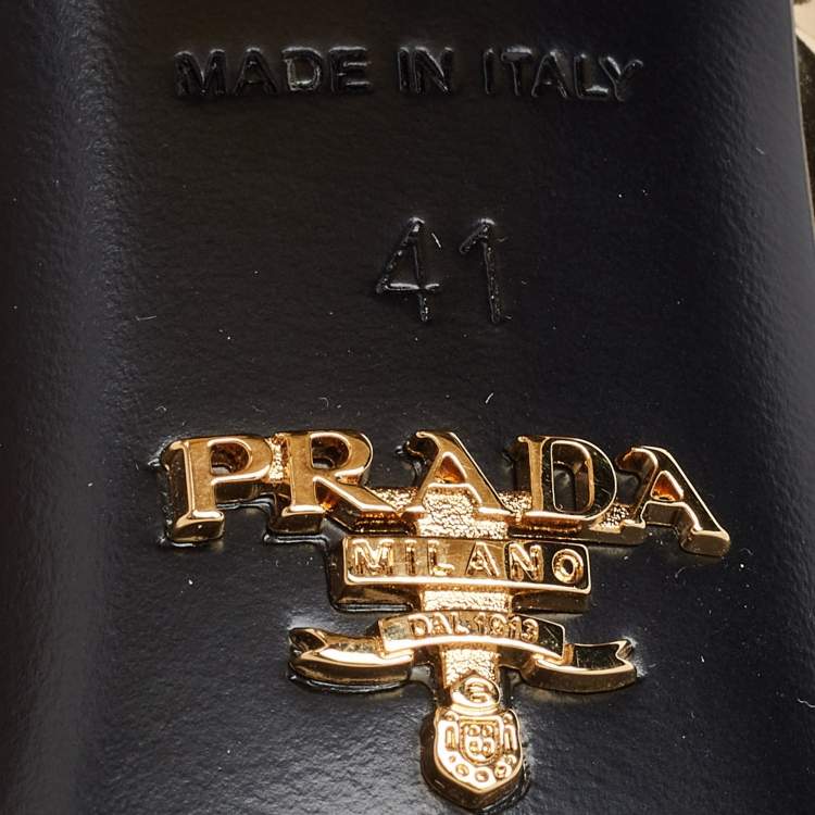 Pre Owned Prada Gold Patent Leather Block Heel Slide Sandals Size 41