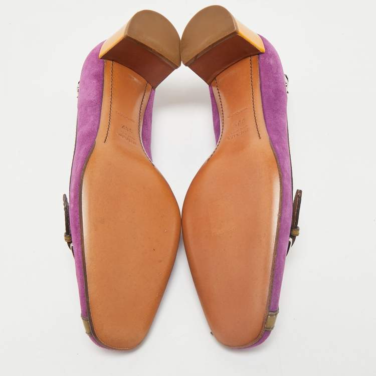 Pre Owned Prada Multicolor Leather and Suede Block Heel Pumps Size 38.5