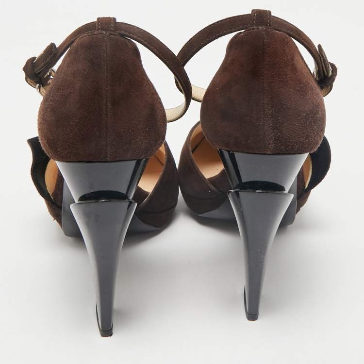 Pre Owned Prada Brown Suede Mary Jane Pumps Size 38.5