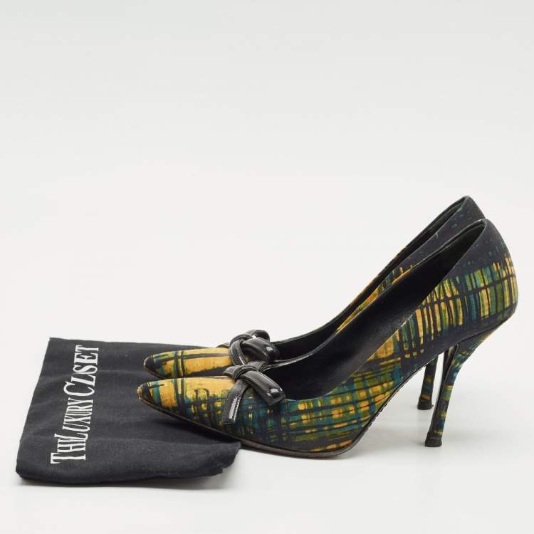 Pre Owned Prada Multicolor Fabric Bow Pointed Toe Pumps Size 38.5