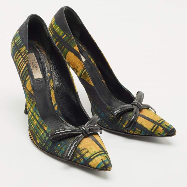 Pre Owned Prada Multicolor Fabric Bow Pointed Toe Pumps Size 38.5