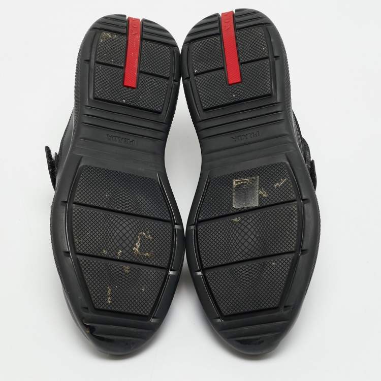 Pre Owned Prada Black Leather and Mesh Slip On Sneakers Size 41