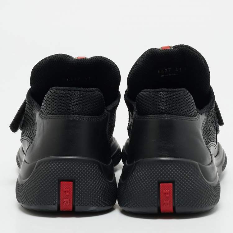 Pre Owned Prada Black Leather and Mesh Slip On Sneakers Size 41