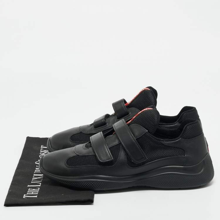 Pre Owned Prada Black Leather and Mesh Slip On Sneakers Size 41
