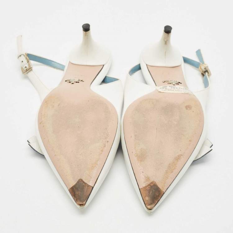 Pre Owned Prada White Leather Bow Slingback Pumps Size 40