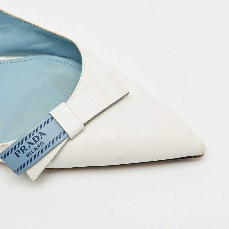 Pre Owned Prada White Leather Bow Slingback Pumps Size 40