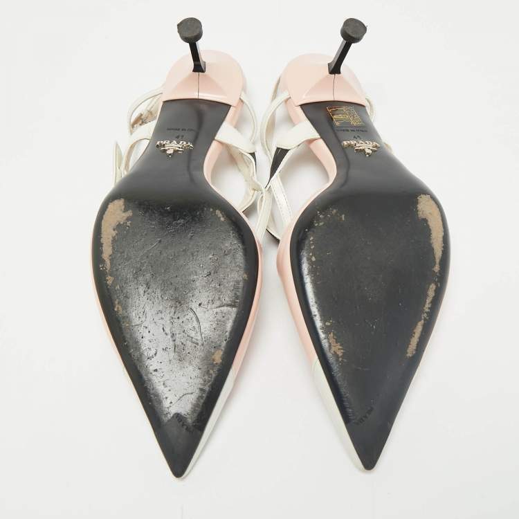 Pre Owned Prada Pink/White Leather Pointed Toe Slingback Pumps Size 41