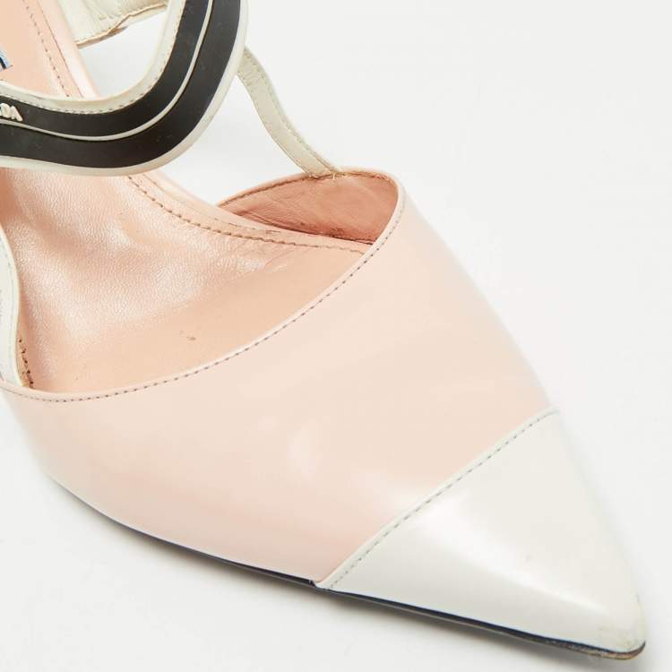 Pre Owned Prada Pink/White Leather Pointed Toe Slingback Pumps Size 41
