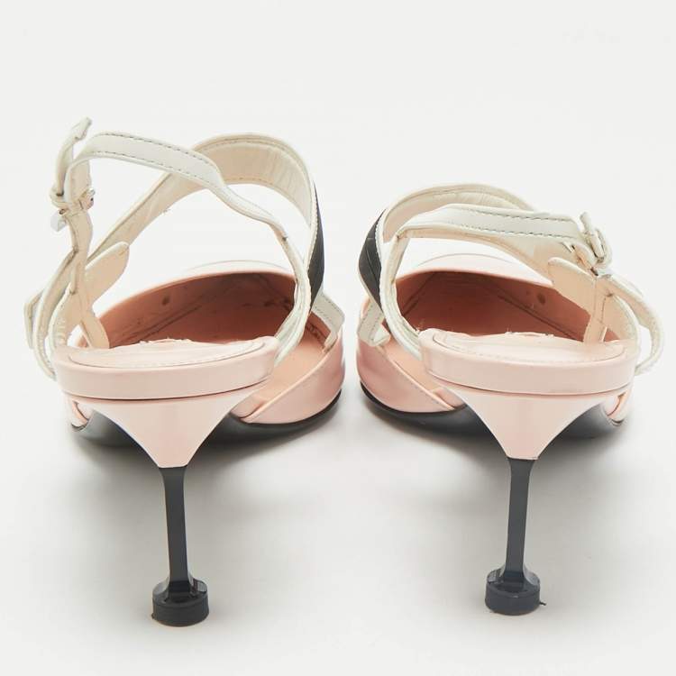 Pre Owned Prada Pink/White Leather Pointed Toe Slingback Pumps Size 41