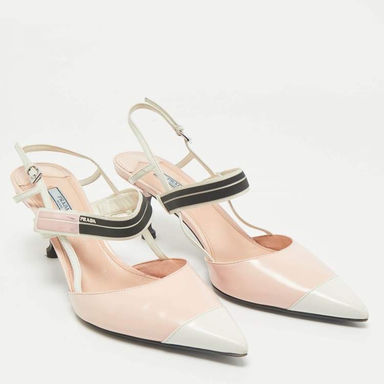 Pre Owned Prada Pink/White Leather Pointed Toe Slingback Pumps Size 41
