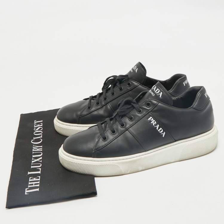 Pre Owned Prada Black Leather Low Top Sneakers Size 39.5