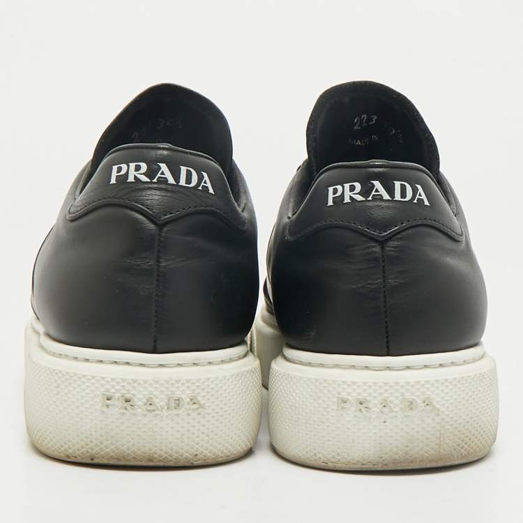 Pre Owned Prada Black Leather Low Top Sneakers Size 39.5