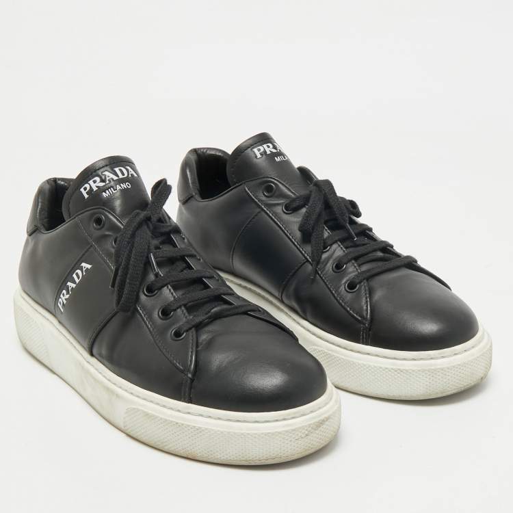 Pre Owned Prada Black Leather Low Top Sneakers Size 39.5