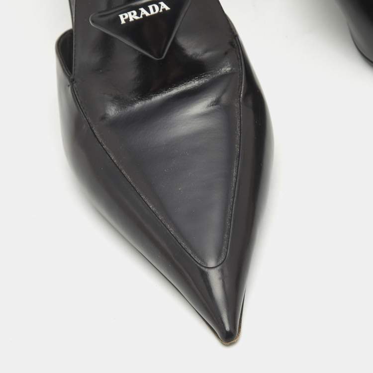 Pre Owned Prada Black Leather Logo Mules Size 40