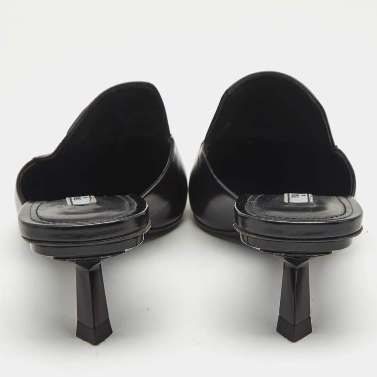 Pre Owned Prada Black Leather Logo Mules Size 40
