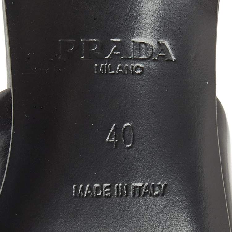 Pre Owned Prada Black Leather Logo Mules Size 40