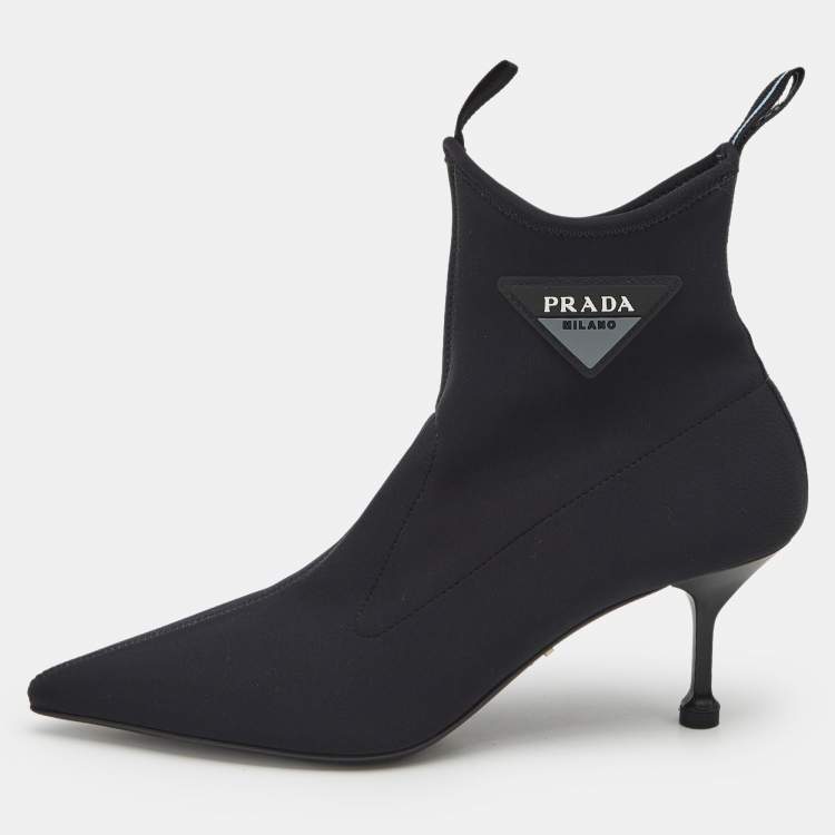 Pre Owned Prada Black Neoprene Ankle Boots Size 39
