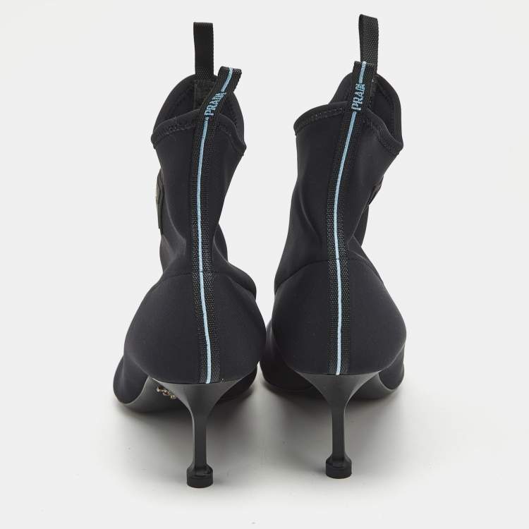 Pre Owned Prada Black Neoprene Ankle Boots Size 39