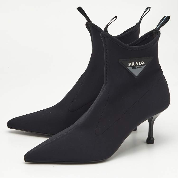 Pre Owned Prada Black Neoprene Ankle Boots Size 39