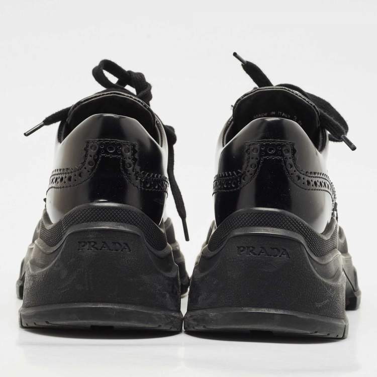 Pre Owned Prada Black Leather Brogue Derby Chunky Platform Sneakers Size 36
