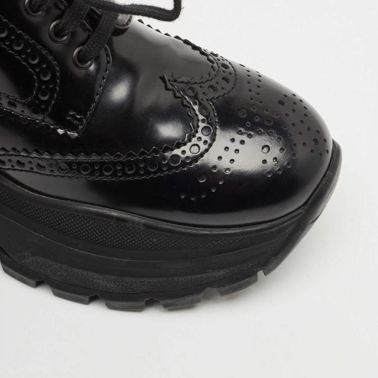 Pre Owned Prada Black Leather Brogue Derby Chunky Platform Sneakers Size 36