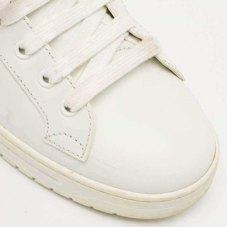 Pre Owned Prada White Leather Low Top Sneakers Size 39.5