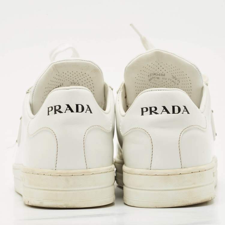 Pre Owned Prada White Leather Low Top Sneakers Size 39.5