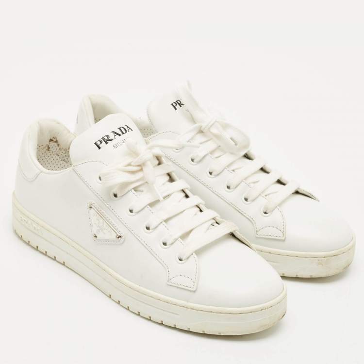 Pre Owned Prada White Leather Low Top Sneakers Size 39.5