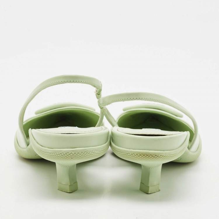 Pre Owned Prada Green Leather Bow Slingback Pumps Size 37.5
