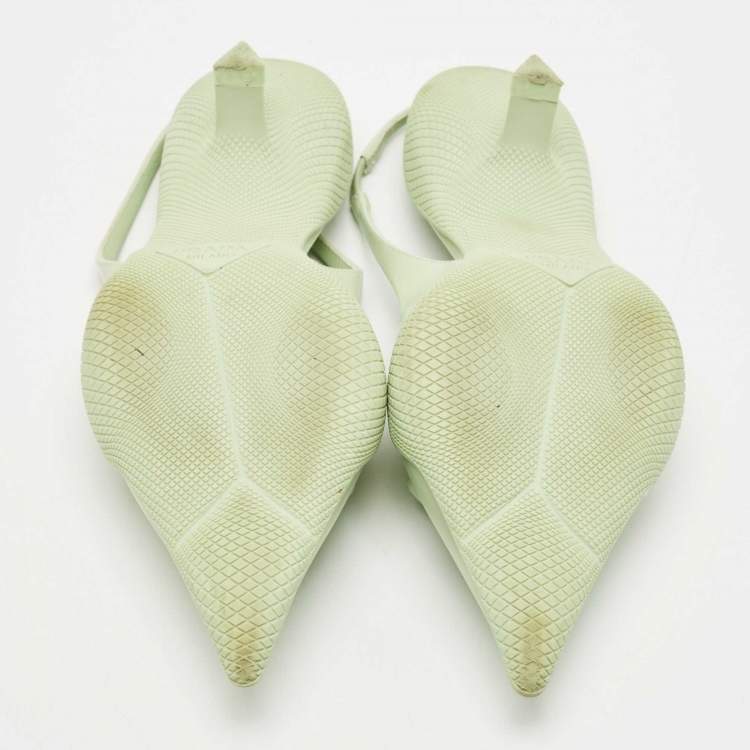 Pre Owned Prada Green Leather Bow Slingback Pumps Size 37.5