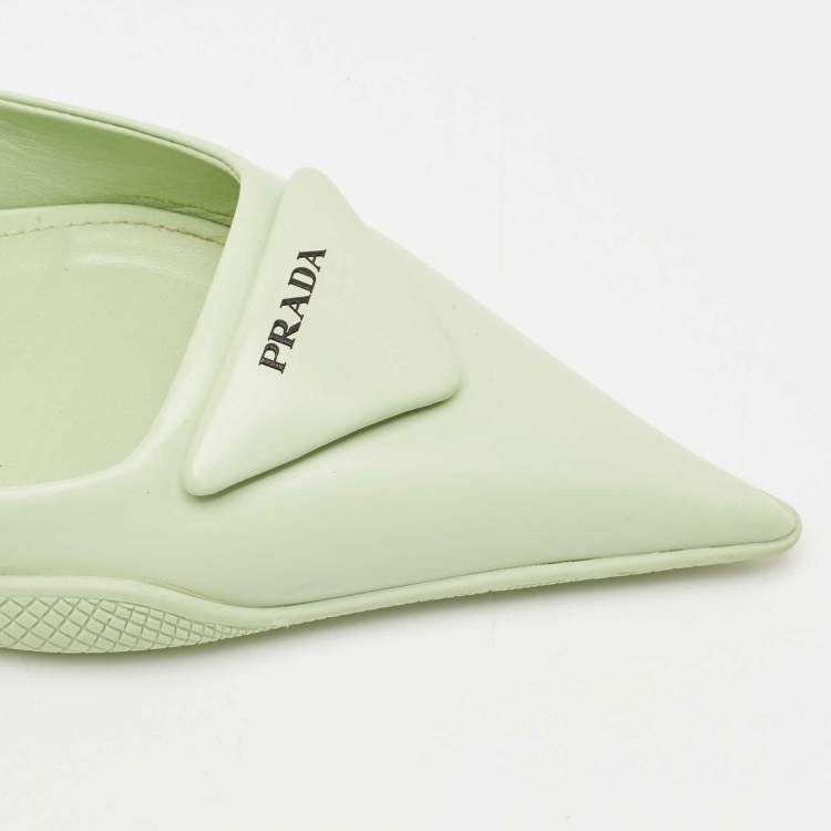 Pre Owned Prada Green Leather Bow Slingback Pumps Size 37.5