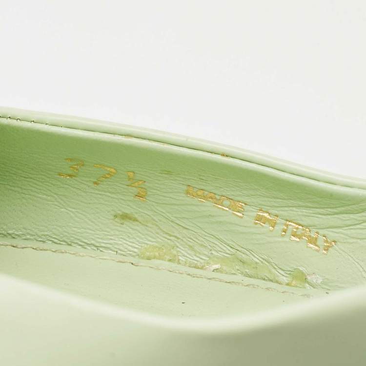 Pre Owned Prada Green Leather Bow Slingback Pumps Size 37.5