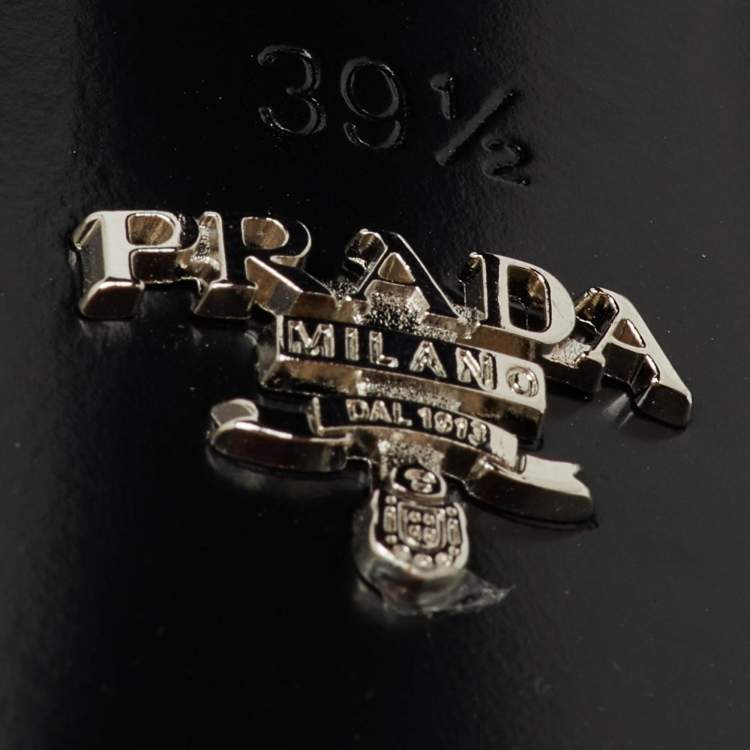 Pre Owned Prada Black Satin Crystal Embellished Ankle Strap Platform Sandals Size 39.5