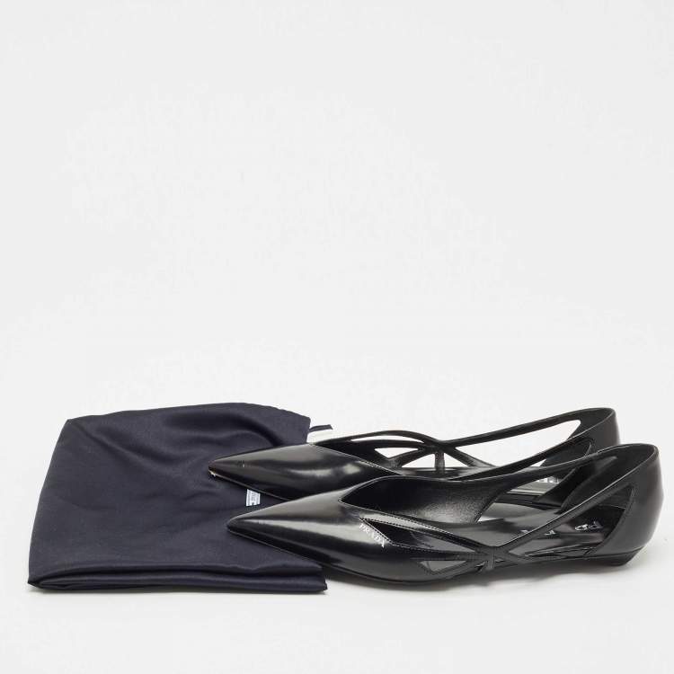 Pre Owned Prada Black Brushed Leather Ballet Flats Size 38