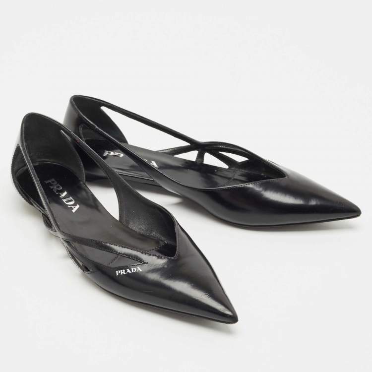 Pre Owned Prada Black Brushed Leather Ballet Flats Size 38