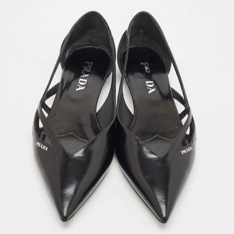 Pre Owned Prada Black Brushed Leather Ballet Flats Size 38