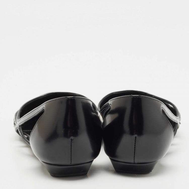 Pre Owned Prada Black Brushed Leather Ballet Flats Size 38