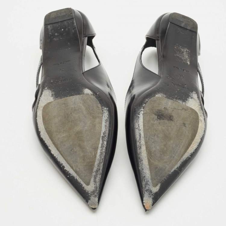 Pre Owned Prada Black Brushed Leather Ballet Flats Size 38