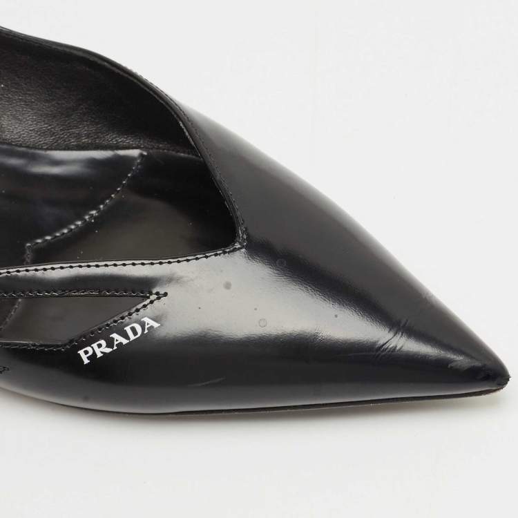 Pre Owned Prada Black Brushed Leather Ballet Flats Size 38