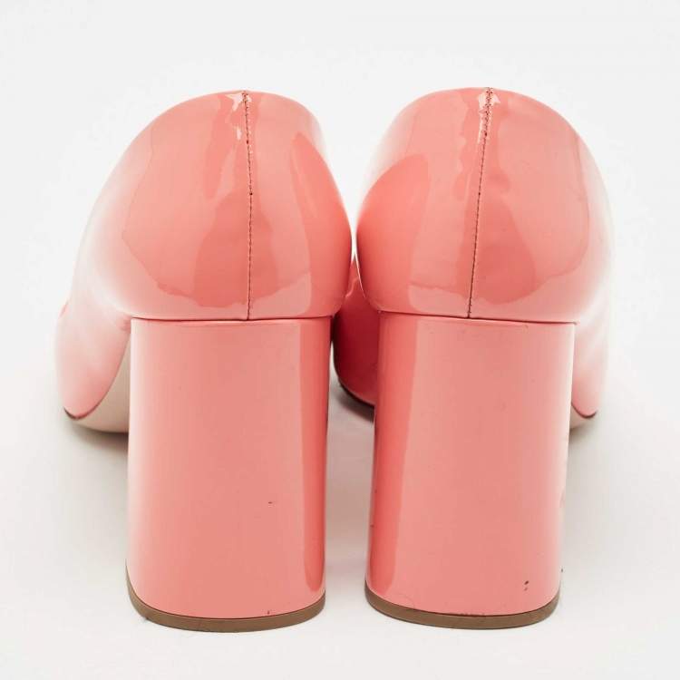 Pre Owned Prada Pink Patent Leather Block Heel Pumps Size 39.5