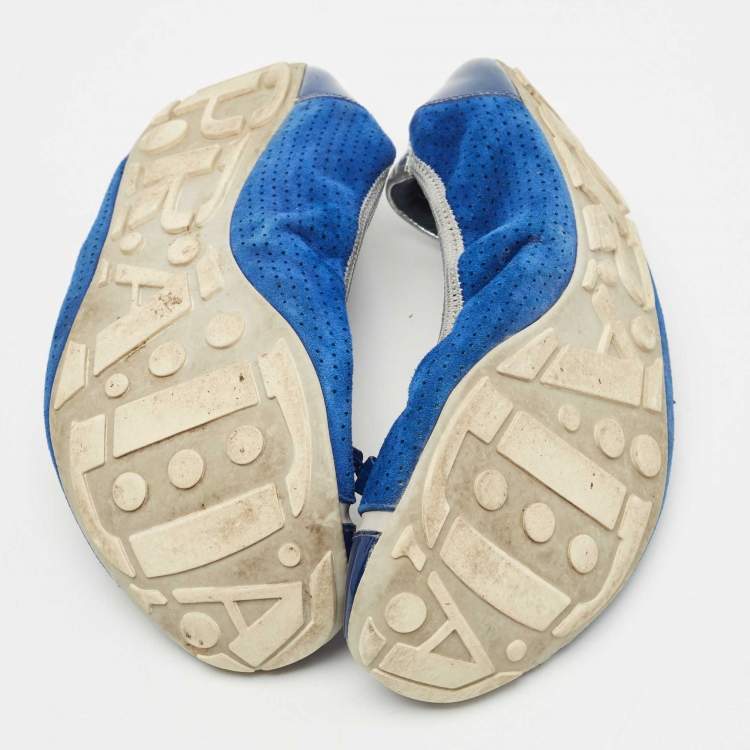 Pre Owned Prada Navy Blue/Silver Patent Leather and Nubuck Leather Scrunch Ballet Flats Size 38
