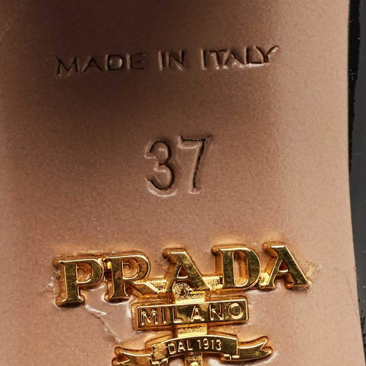 Pre Owned Prada Black Patent Leather Buckle Detail Block Heel Pumps Size 37
