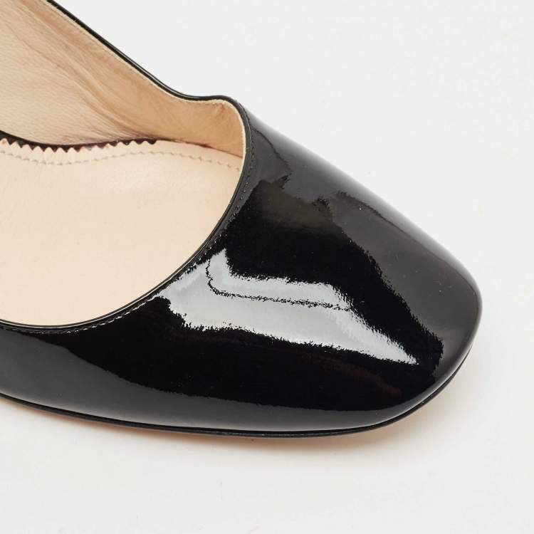 Pre Owned Prada Black Patent Leather Bow Block Heel Pumps Size 37.5