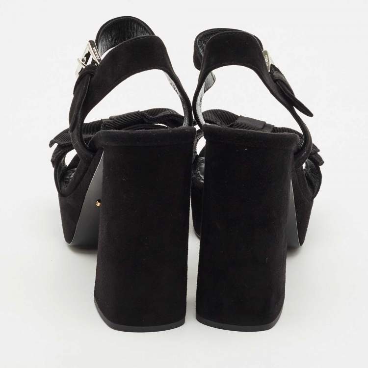 Pre Owned Prada Black Suede Ankle Strap Block Heel Platform Sandals Size 39