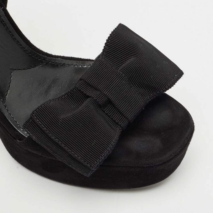 Pre Owned Prada Black Suede Ankle Strap Block Heel Platform Sandals Size 39